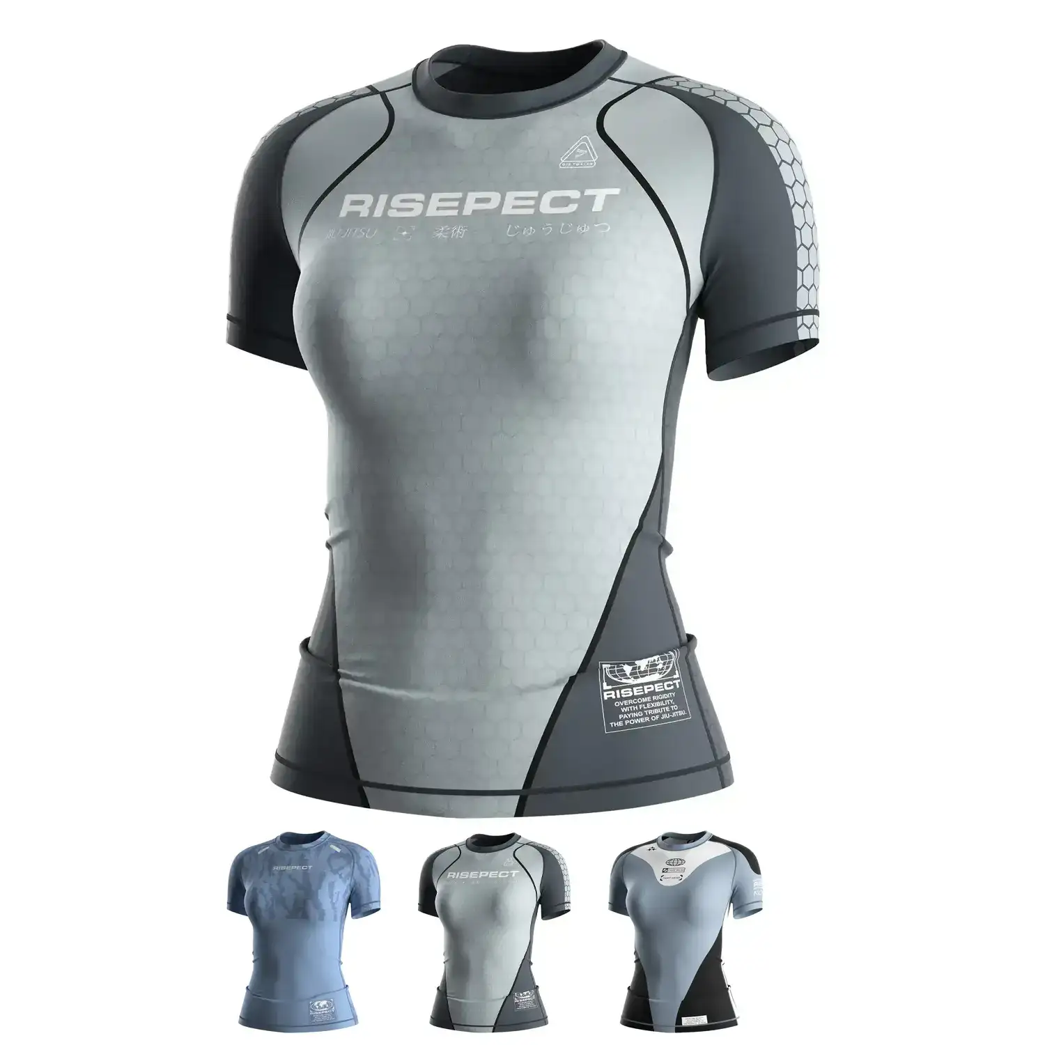 
                Women's Muted Blue BJJ Rash Guard Short Sleeve OEM Training