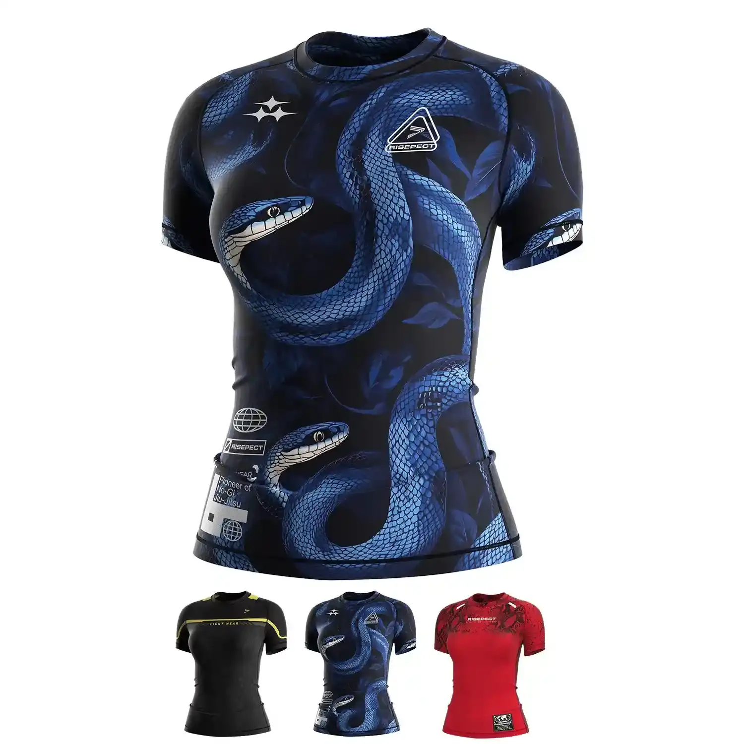 
                Women's Snake Pattern BJJ Rash Guard Short Sleeve MMA Apparel Supplier