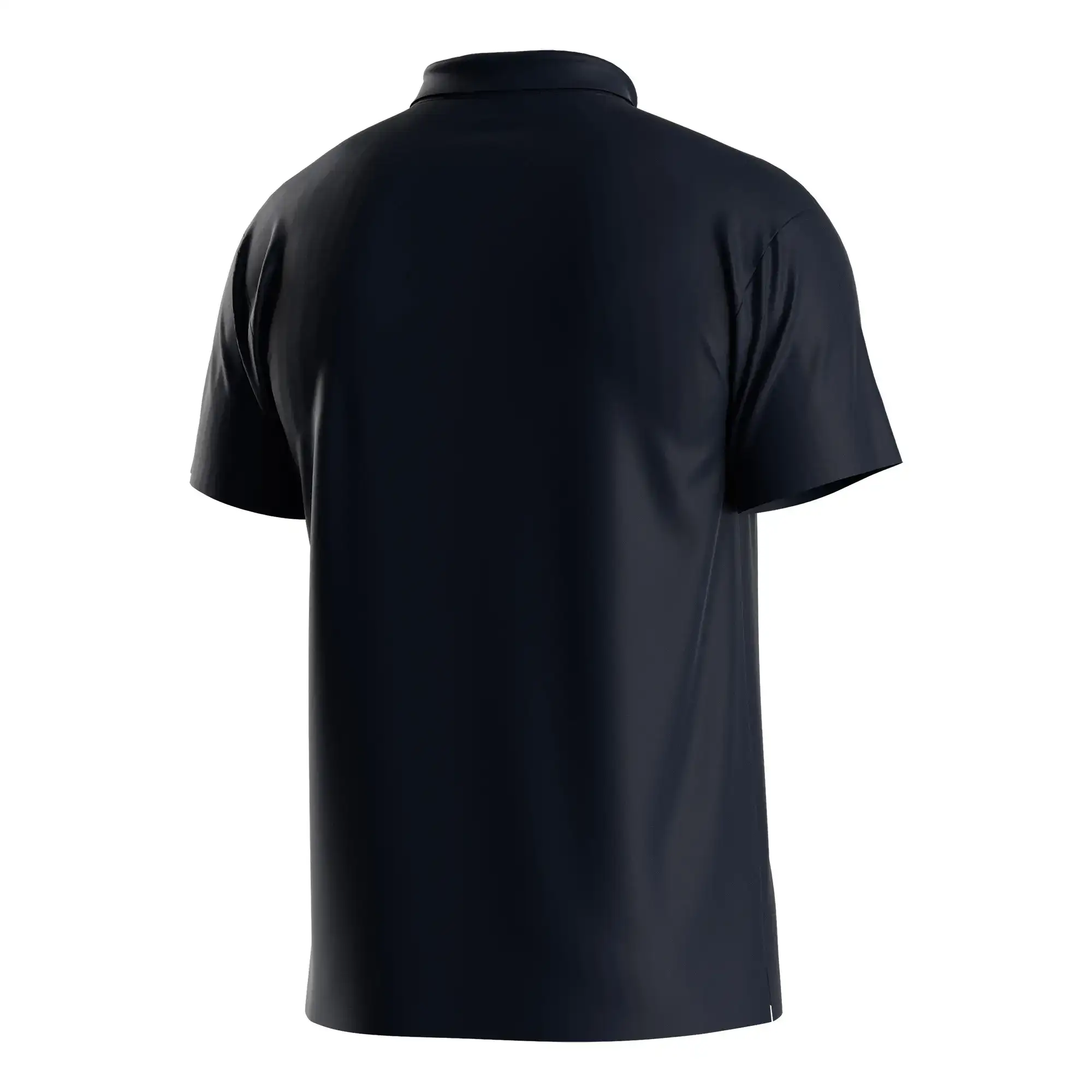 The Back View of Black Heat-bonded Golf Polo Shirt 3-button Short Sleeve Custom Orders design - Style 3