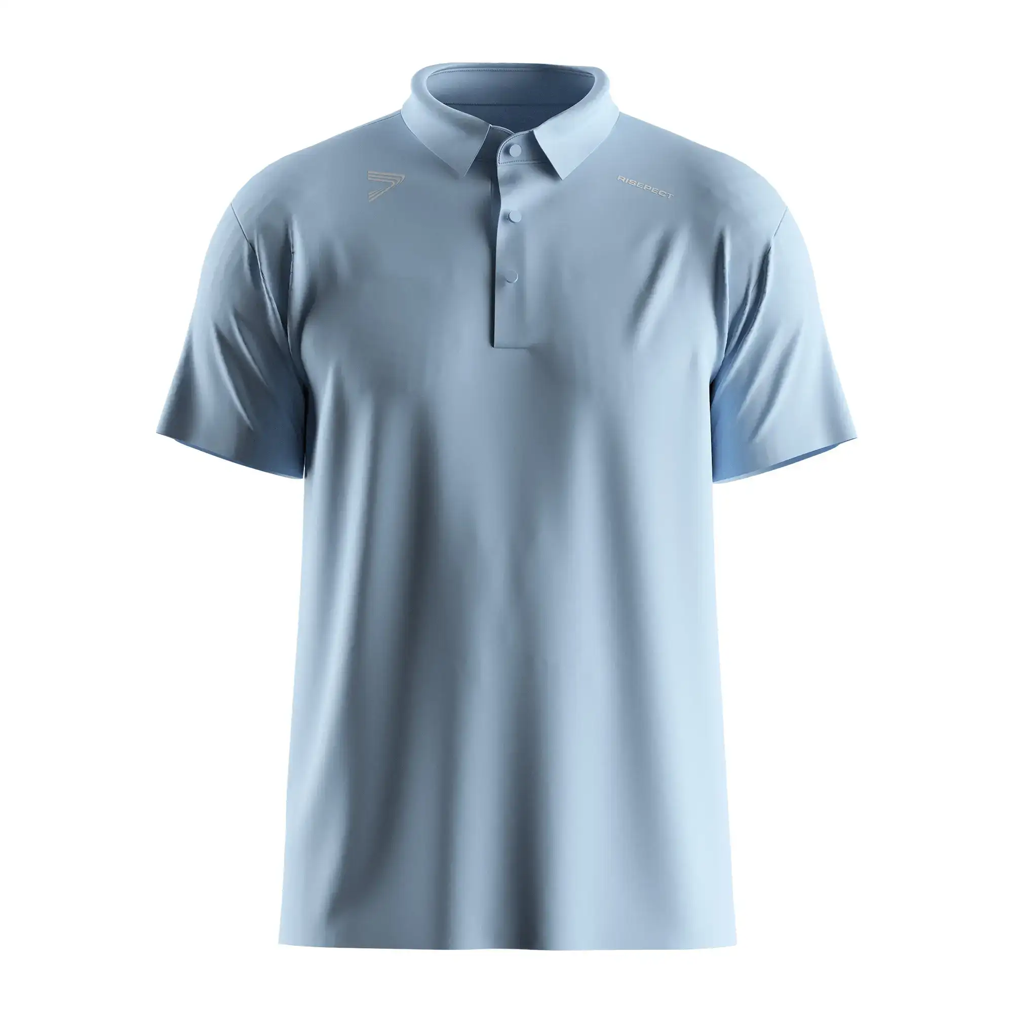 The Front View of Sky Blue Heat-bonded Golf Polo Shirt Short Sleeve - Style 2