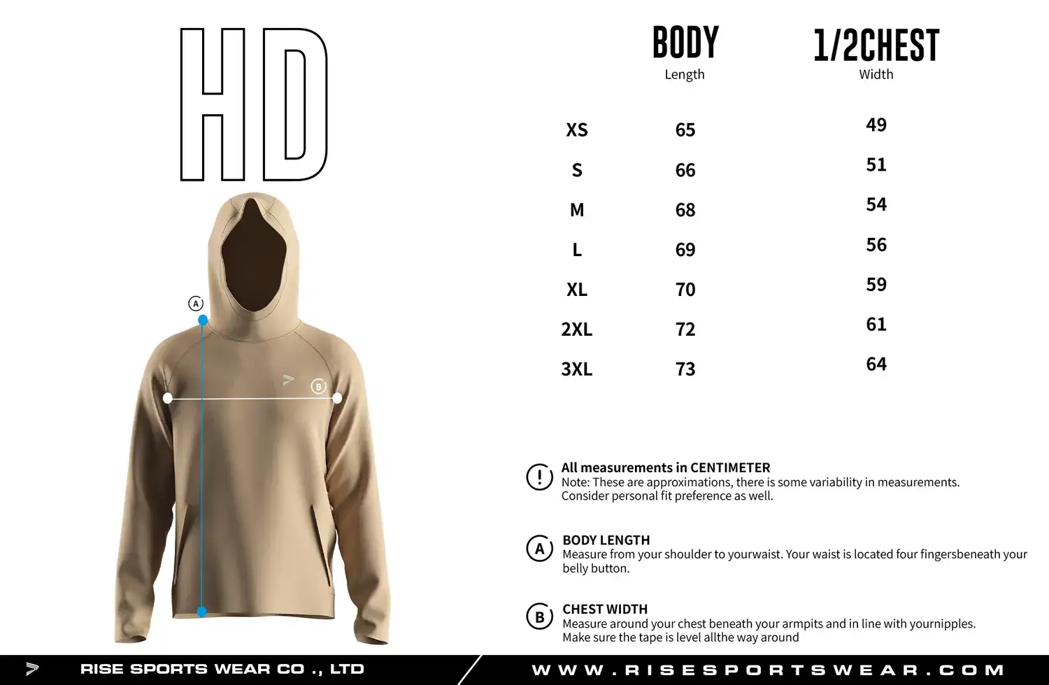 Custom your own fitness hoodies' sizing, or use our fitness hoodies' sizing.