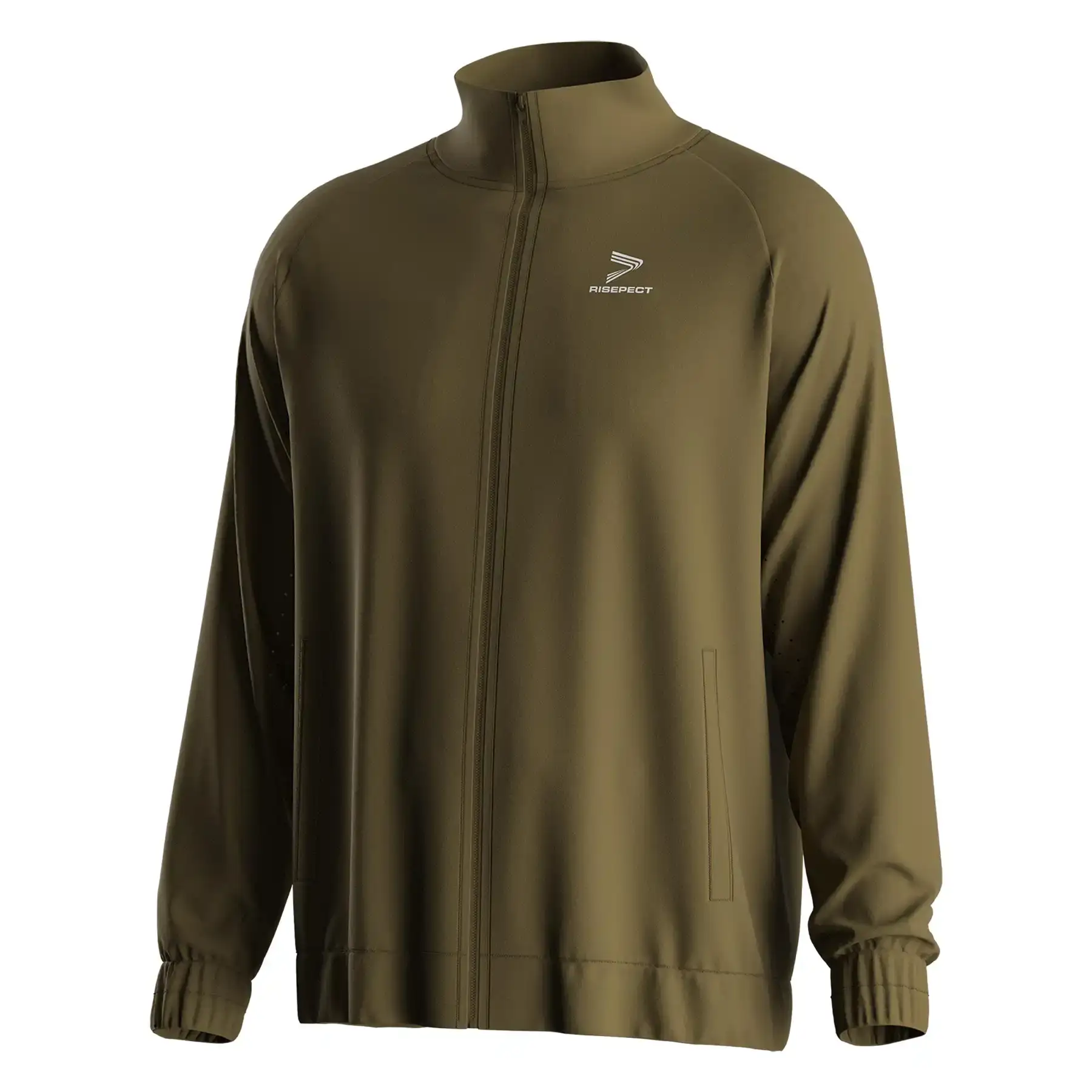 The Front View of Olive Spectrum Jacket W/ Back Flap & Full Zipper Coat - Style 1