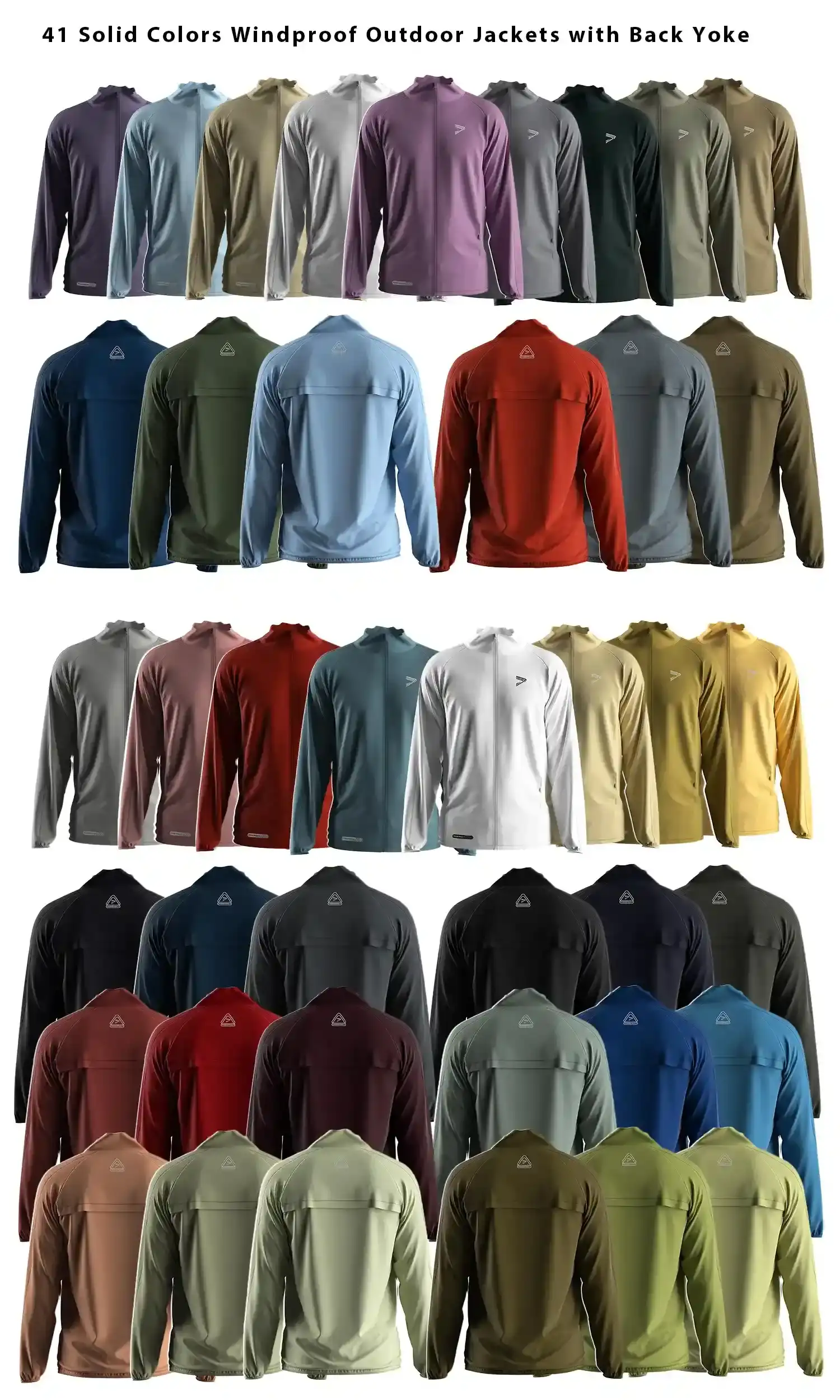 41 solid colors windproof outdoor jackets with back yoke by Rise Sportswear Manufacturer
