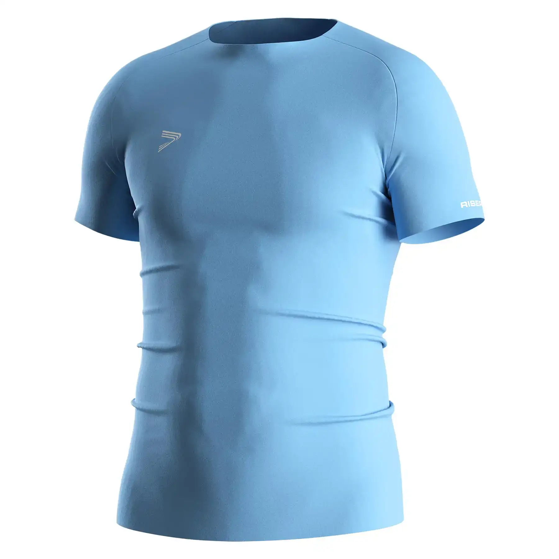 The Front View of Blue Seamless Heat-Glued Tech Men's Compression Tee - Style 1