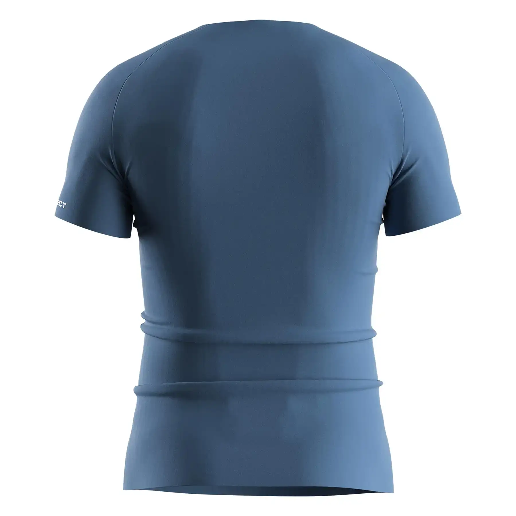 The Back View of Blue Seamless Heat-Glued Tech Men's Compression Tee - Style 3