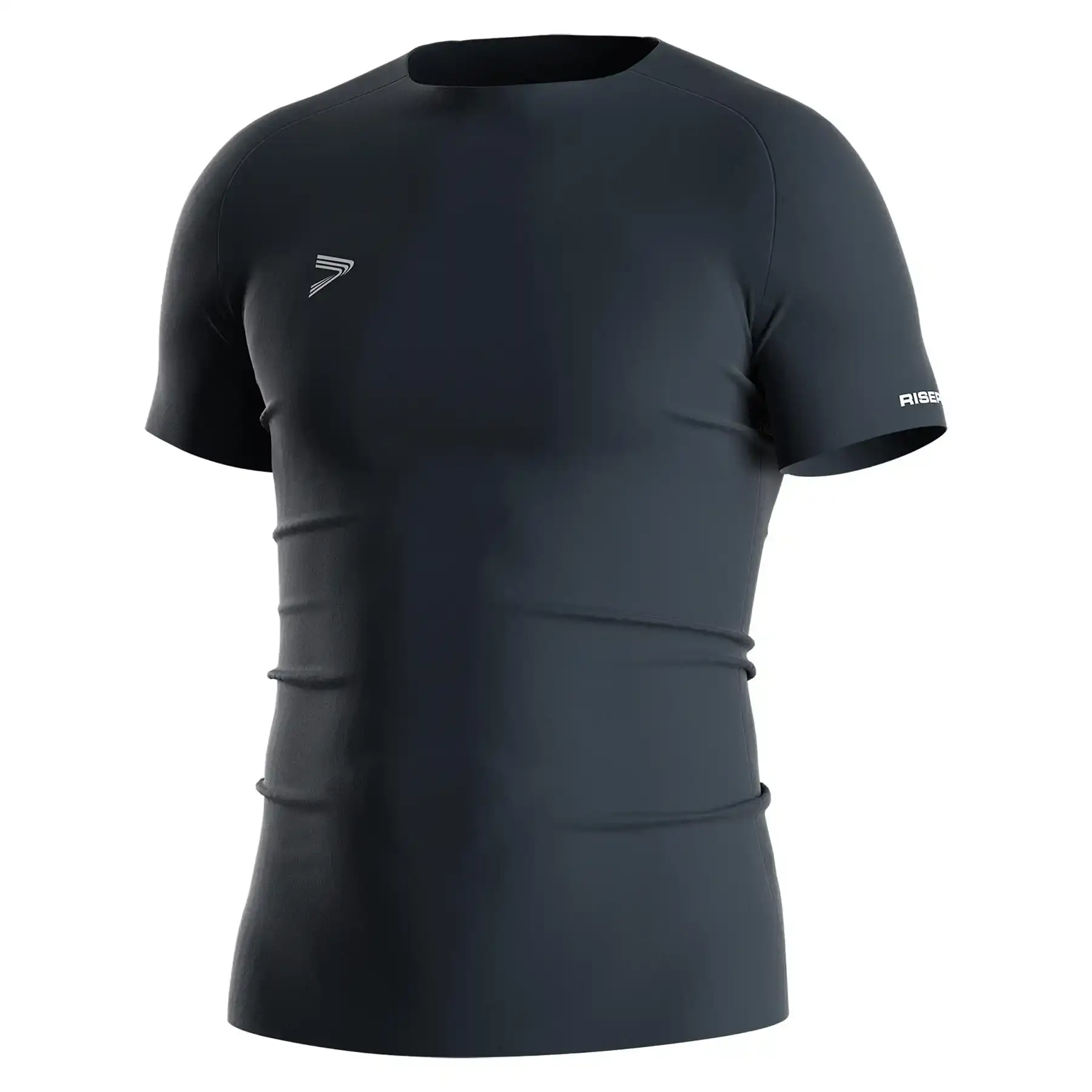 The Front View of Navy Blue Men's Seamless Compression Tee - Style 1