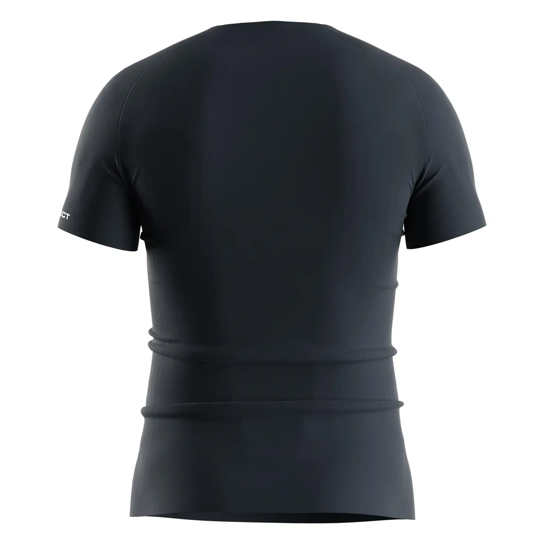 The Back View of Navy Blue Men's Seamless Compression Tee - Style 2