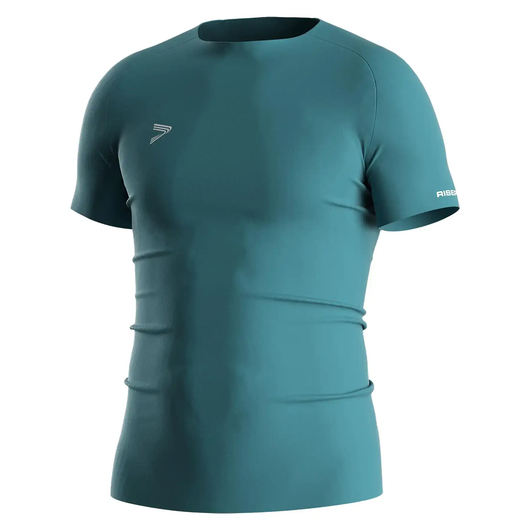 The Front View of Teal Men's Seamless Compression Tee - Style 1