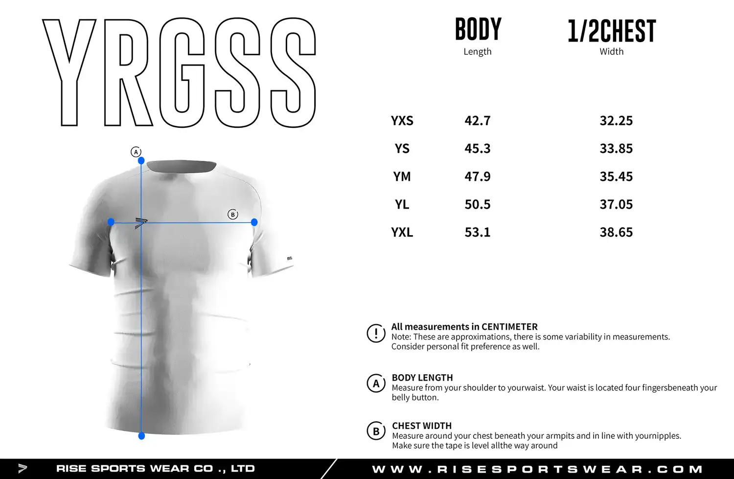 Youth size chart for solid white seamless compression T‑shirt showing measurements from YXS to YXL.