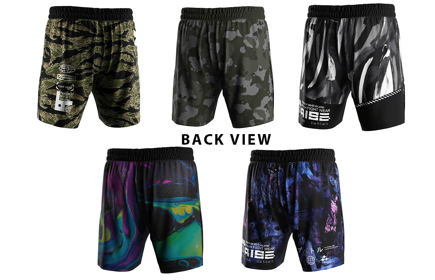 5 styles High-Slit 2-in-1 Sublimated Gladiator Fight Shorts Back View