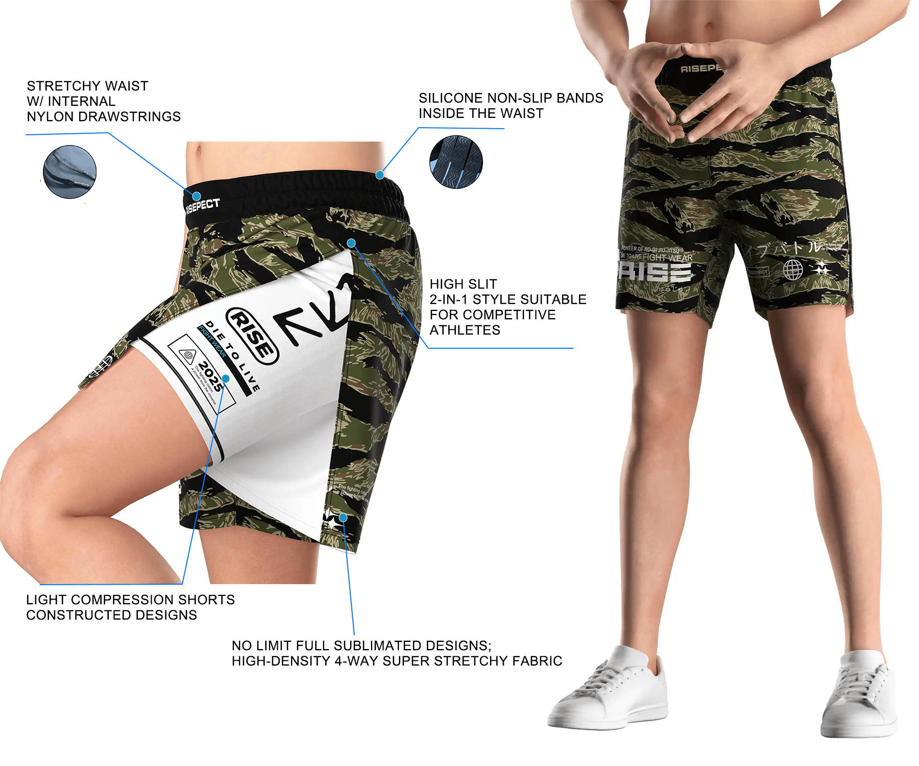 Details Feature of High-Slit 2-in-1 Sublimated Gladiator Fight Shorts