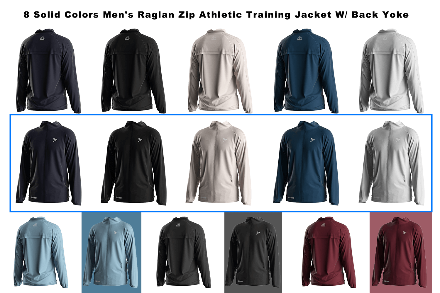 8 Solid Colors Men's Raglan Zip Athletic Training Jacket With Back Yoke