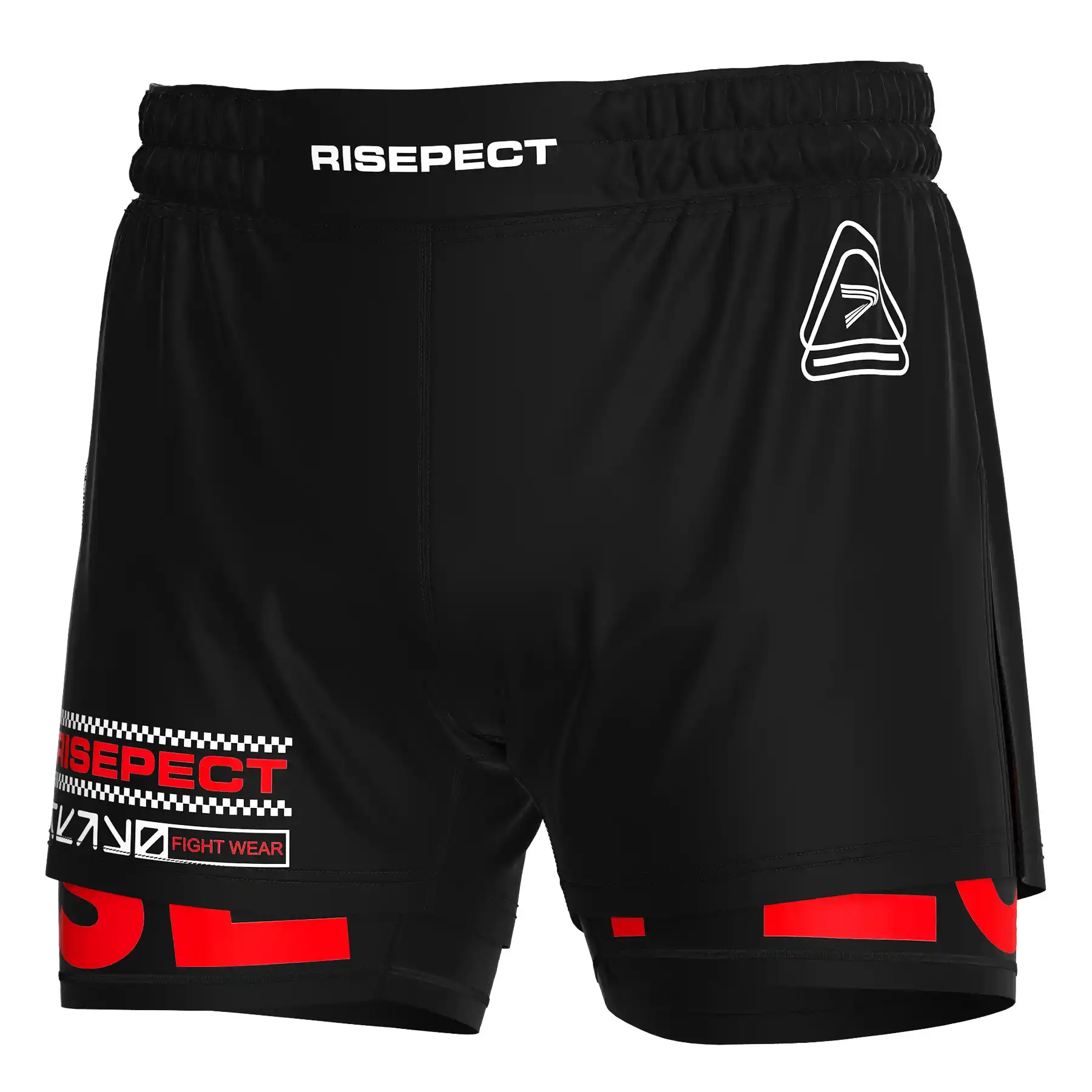 The Front View of Custom Supplier Men's MMA 2in1 High-Slit Hybrid Shorts Wholesale Bulk - Style 3