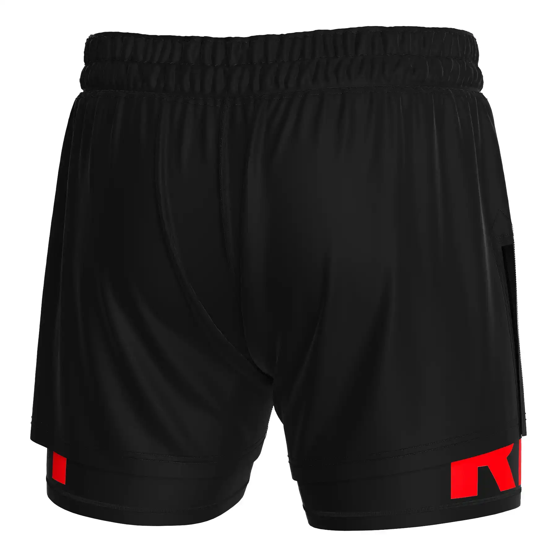 The Back View of Custom Supplier Men's MMA 2in1 High-Slit Hybrid Shorts Wholesale Bulk - Style 3