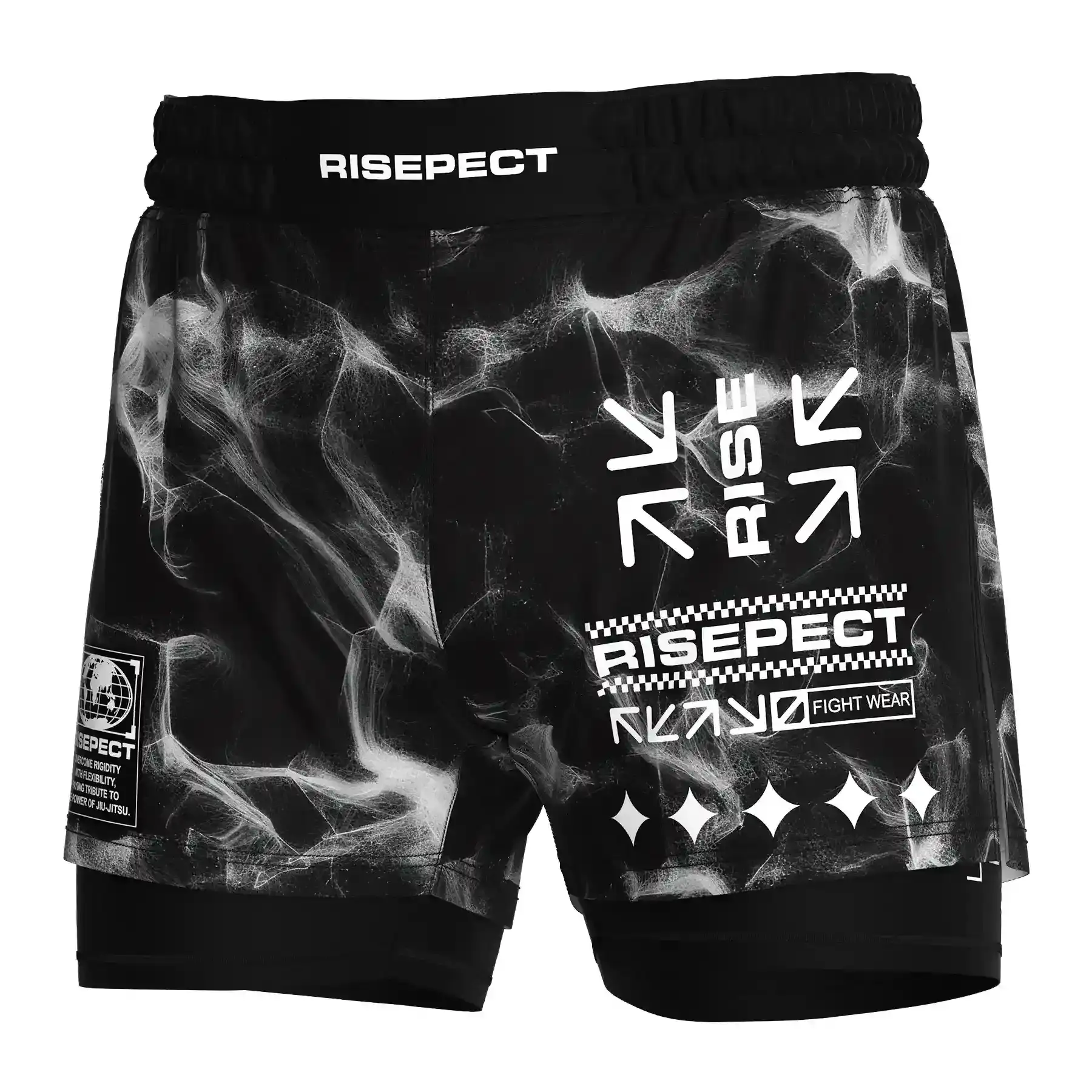 The Front View of Custom Supplier Men's MMA 2in1 High-Slit Hybrid Shorts Wholesale Bulk - Style 5