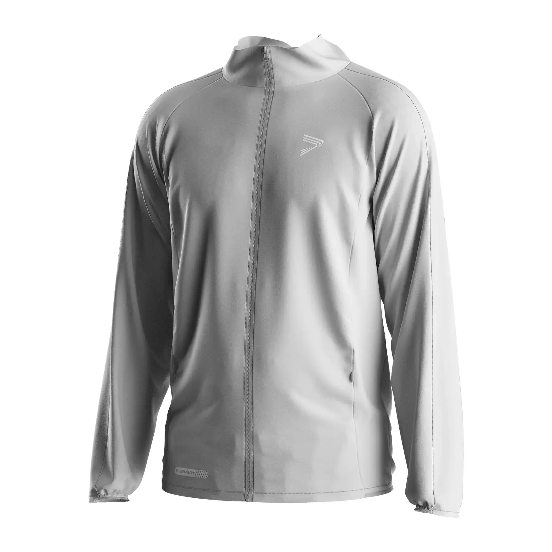 The Left Front View of Men's Light Gray Raglan Zip Athletic Training Jacket