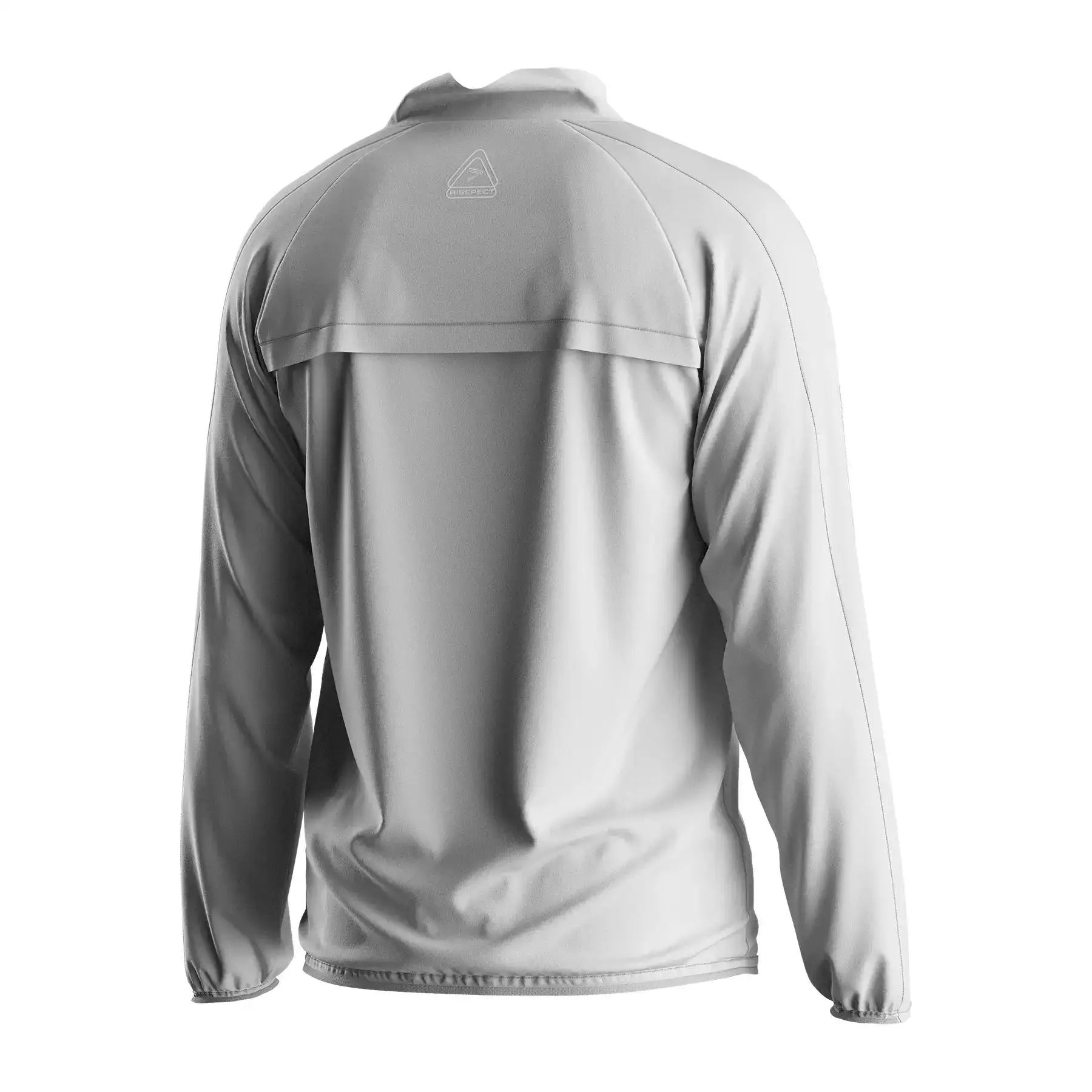 The Right Back View of Men's Light Gray Raglan Zip Athletic Training Jacket