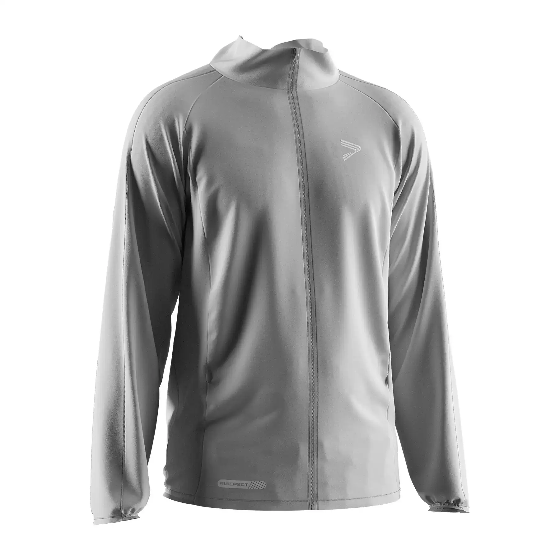 The Right Front View of Men's Light Gray Raglan Zip Athletic Training Jacket