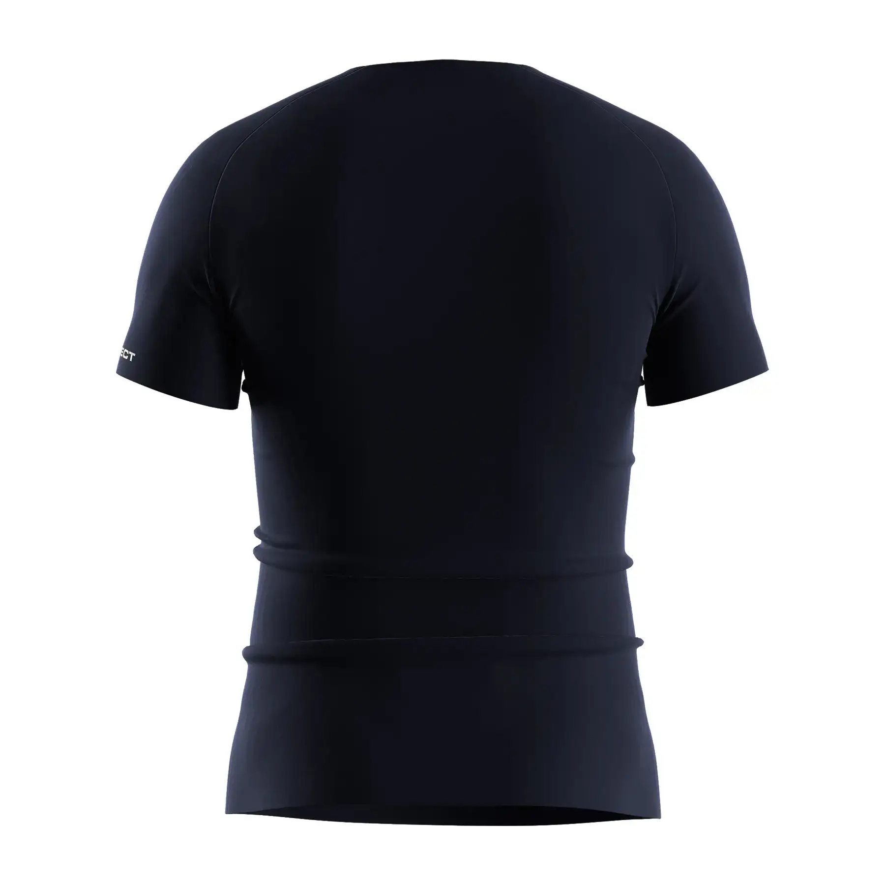 The Back View of Navy Blue Men's Seamless Compression Tee - Style 4