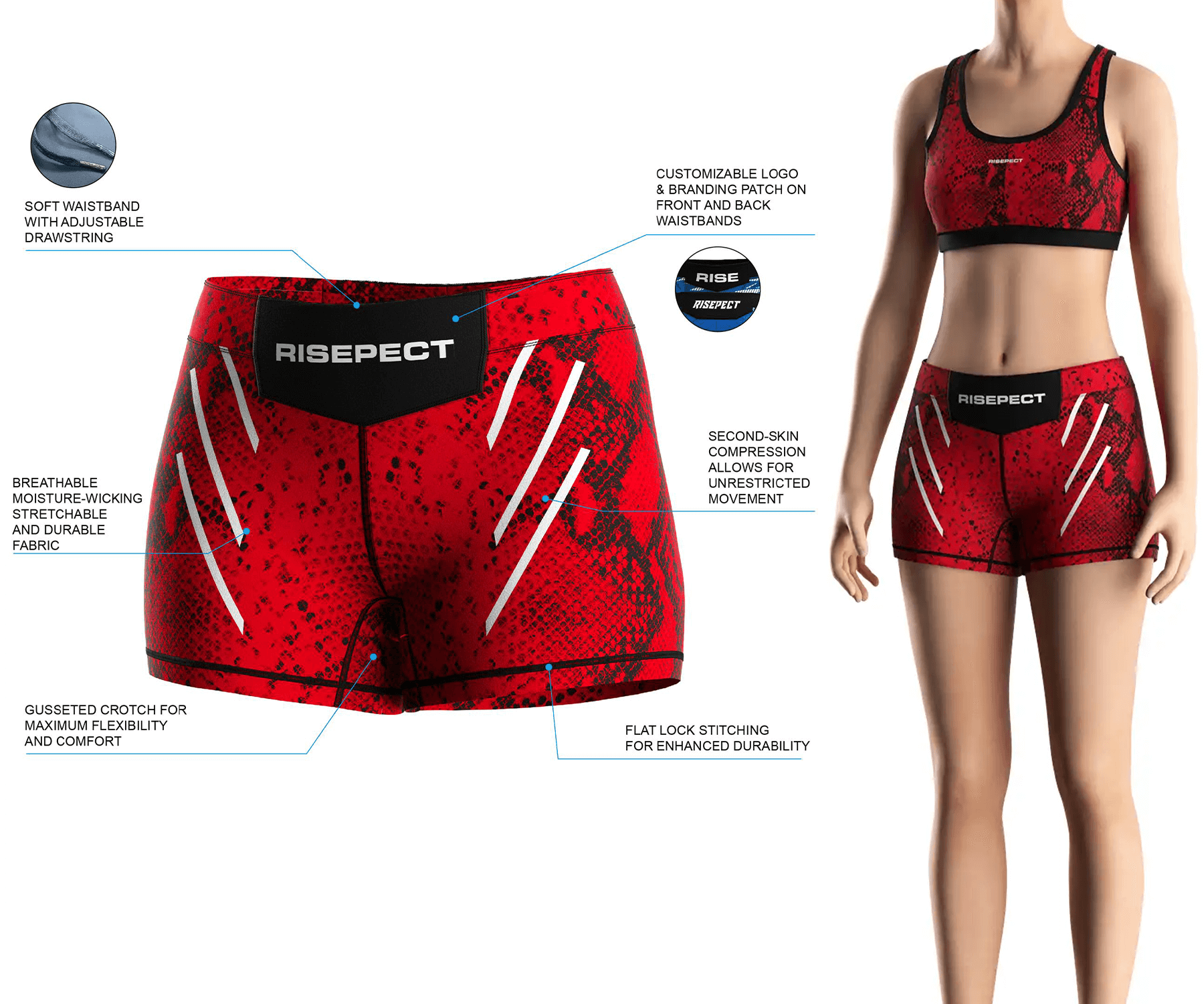 Women's Vale Tudo Shorts 2.0 designed for MMA and combat sports brands. Full sublimation printing, compression fit, and OEM services including custom sizing, labels, and packaging. Ideal for wholesale, private label, and bulk orders.