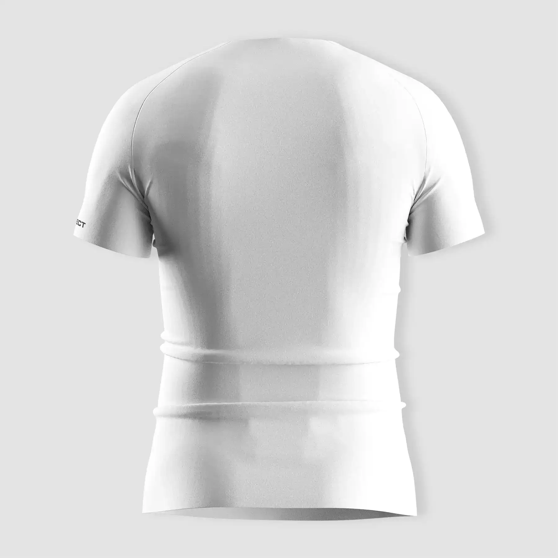 The Back View of White Men's Seamless Heat‑Bonded Compression Tee - Style 3