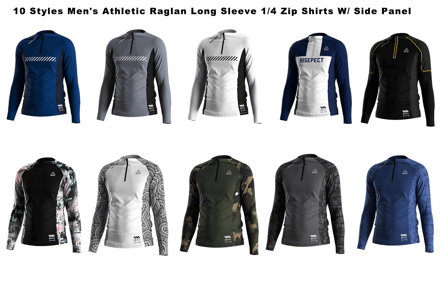 10 Styles Men's Athletic Raglan Long Sleeve Quarter Zip With Side Mesh Panel