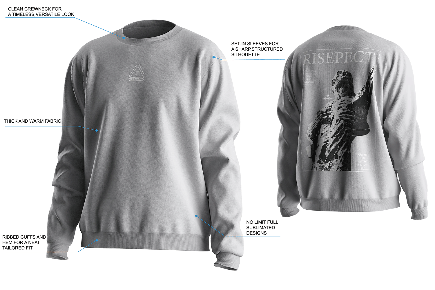 Details Feature of set-in pullover crew neck sweatshirts for MMA/BJJ training