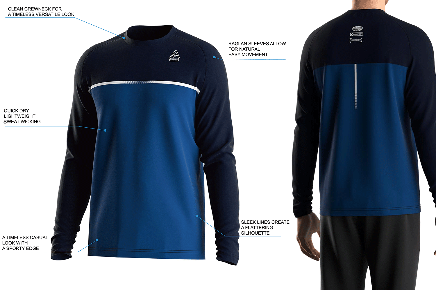 Details Feature of slim fit athletic men's raglan long sleeve crew neck shirts