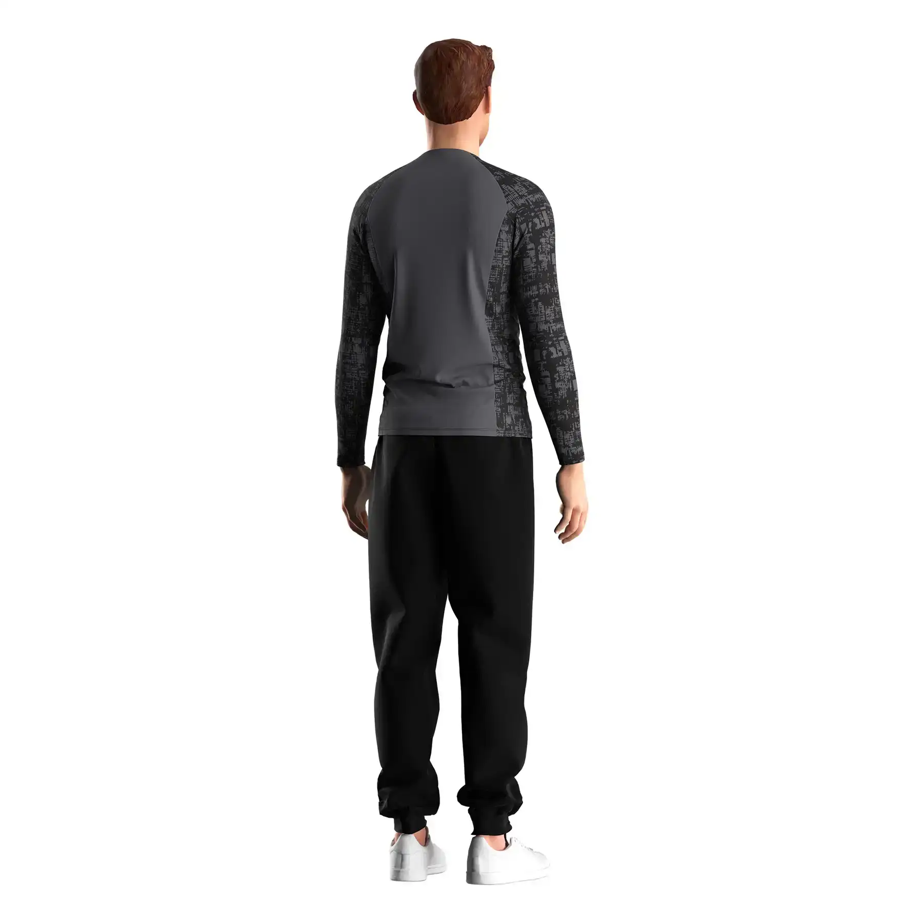 Male Model in Men's Digital Camo Texture 1/4 Zip Performance Activewear Top - Style 1 Back View