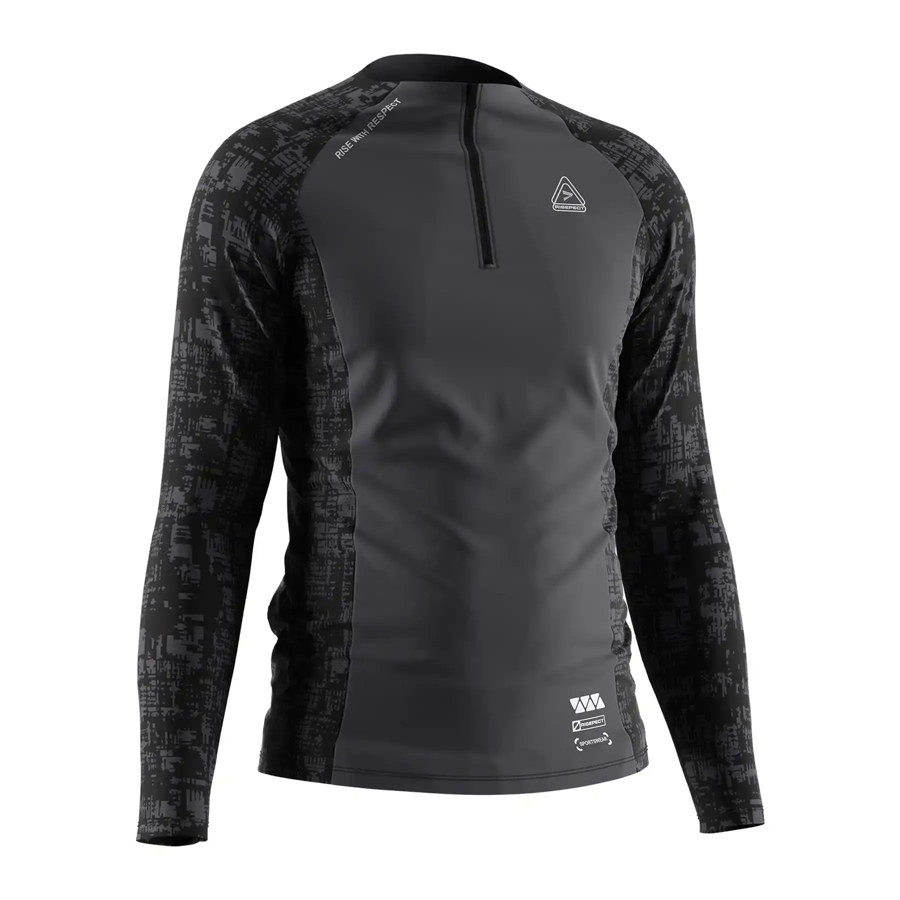 The Front View of Men's Digital Camo Texture 1/4 Zip Performance Activewear Top - Style 1