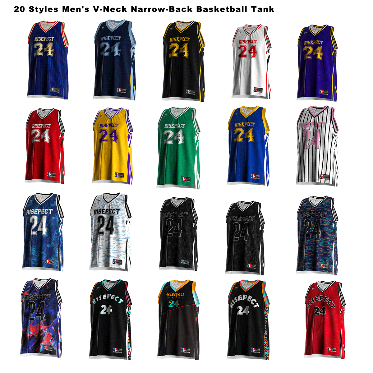 20 styles men's V-neck Narrow back basketball tank top