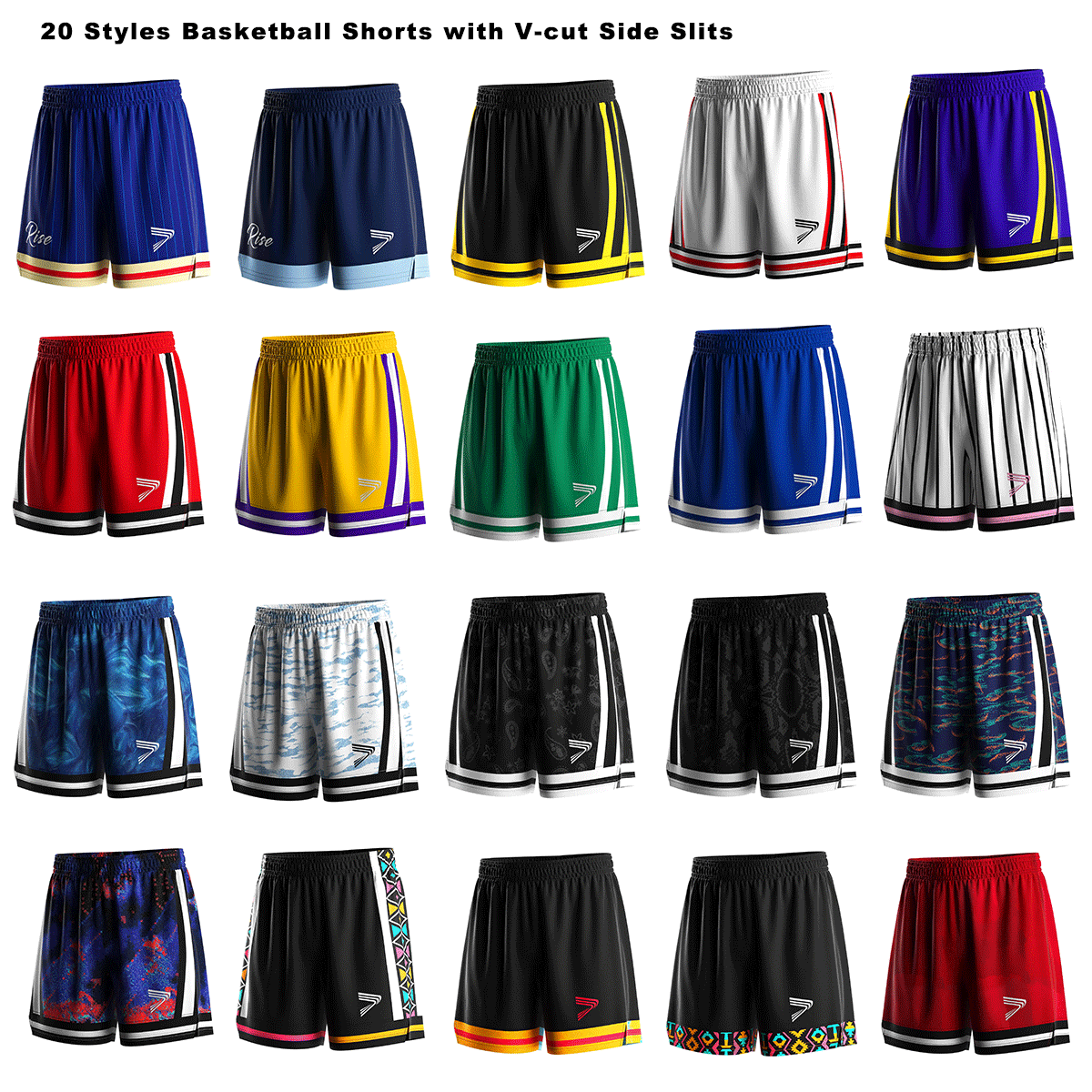 20 styles basketball layer shorts with V cut side slits