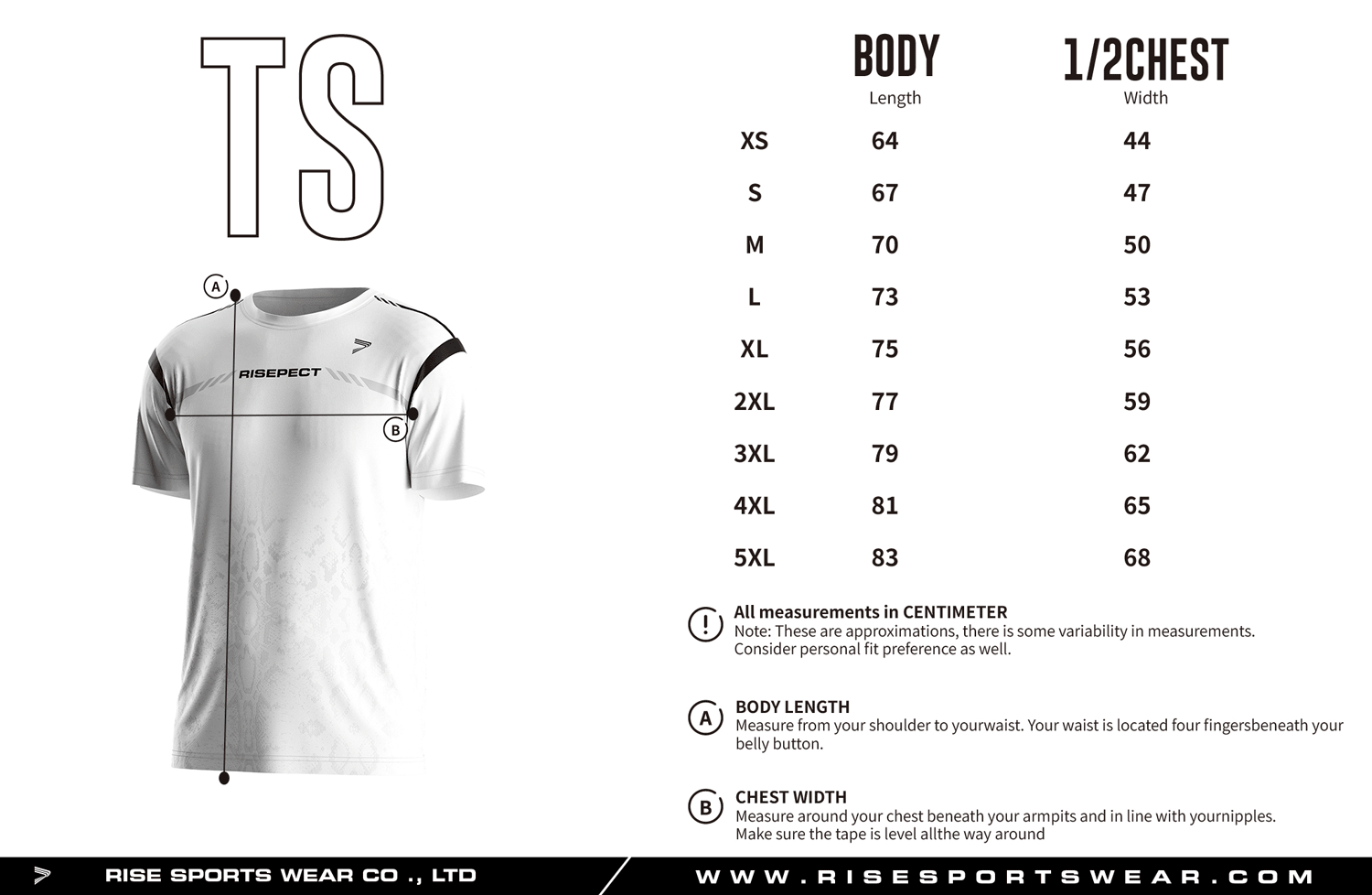 Use ault sizes chart provided by Rise Sportswear, or custom your own brand, team, or club sizes chart for fight short sleeve tshirt