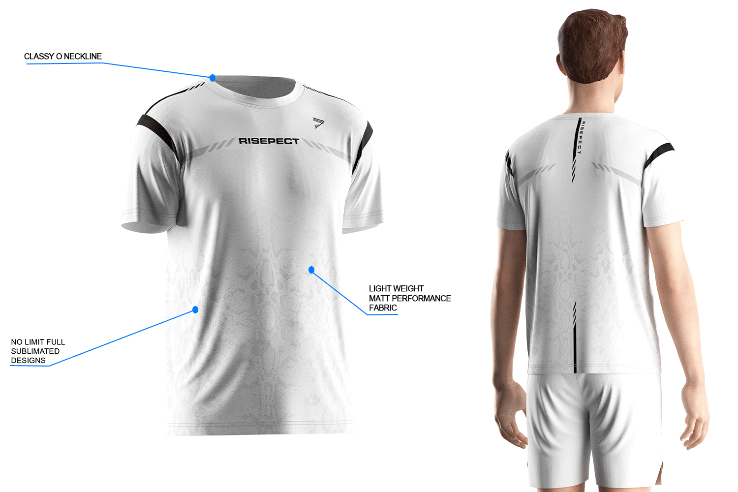 Details feature of fight short sleeve tshirt. Made with RS002 matte performance fabric, lightweight, no limit sublimation designs, and quick-dry. Ideal for MMA, BJJ, boxing, and gym brands.