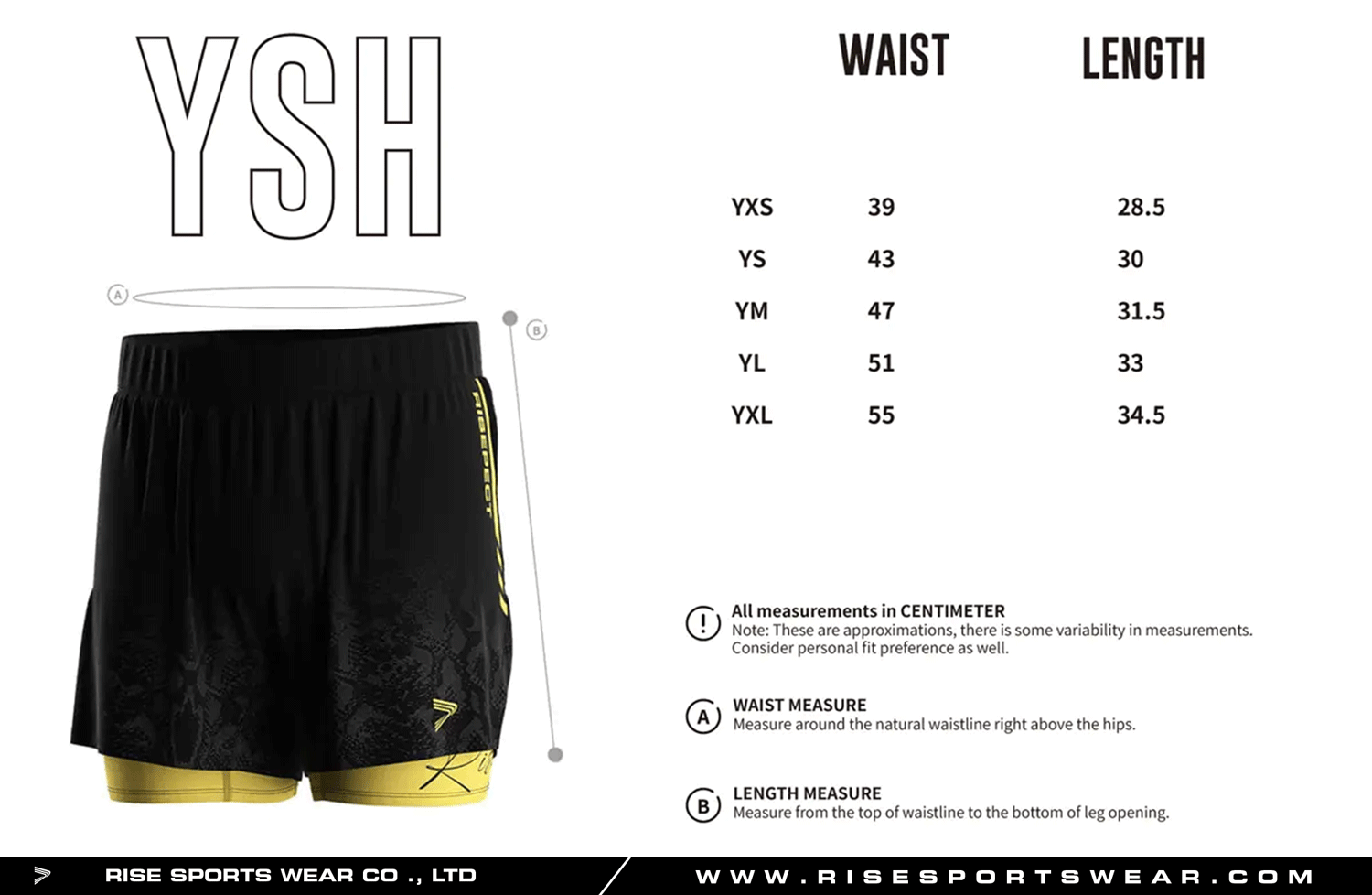Use youth sizes chart provided by Rise Sportswear, or custom your own bran, club, or team youth sizes chart for Python Print 2IN1 Nogi Shorts Sublimation Factory Custom.