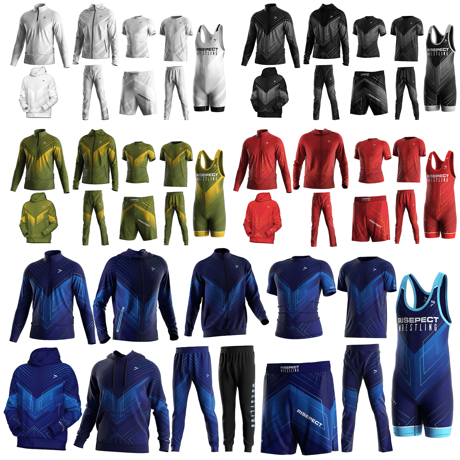 5 colors wrestling apparel with symmetrical sublimation design