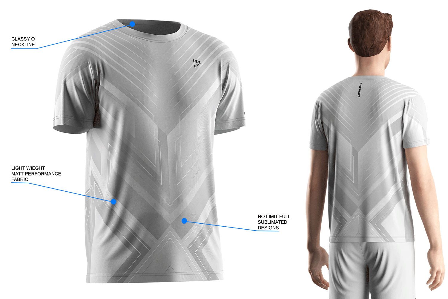 Details feature of wrestling performance t shirt with symmetrical lines teamwear. Lightweight fabrics, unlimited sublimation, and no limit sublimated designs.