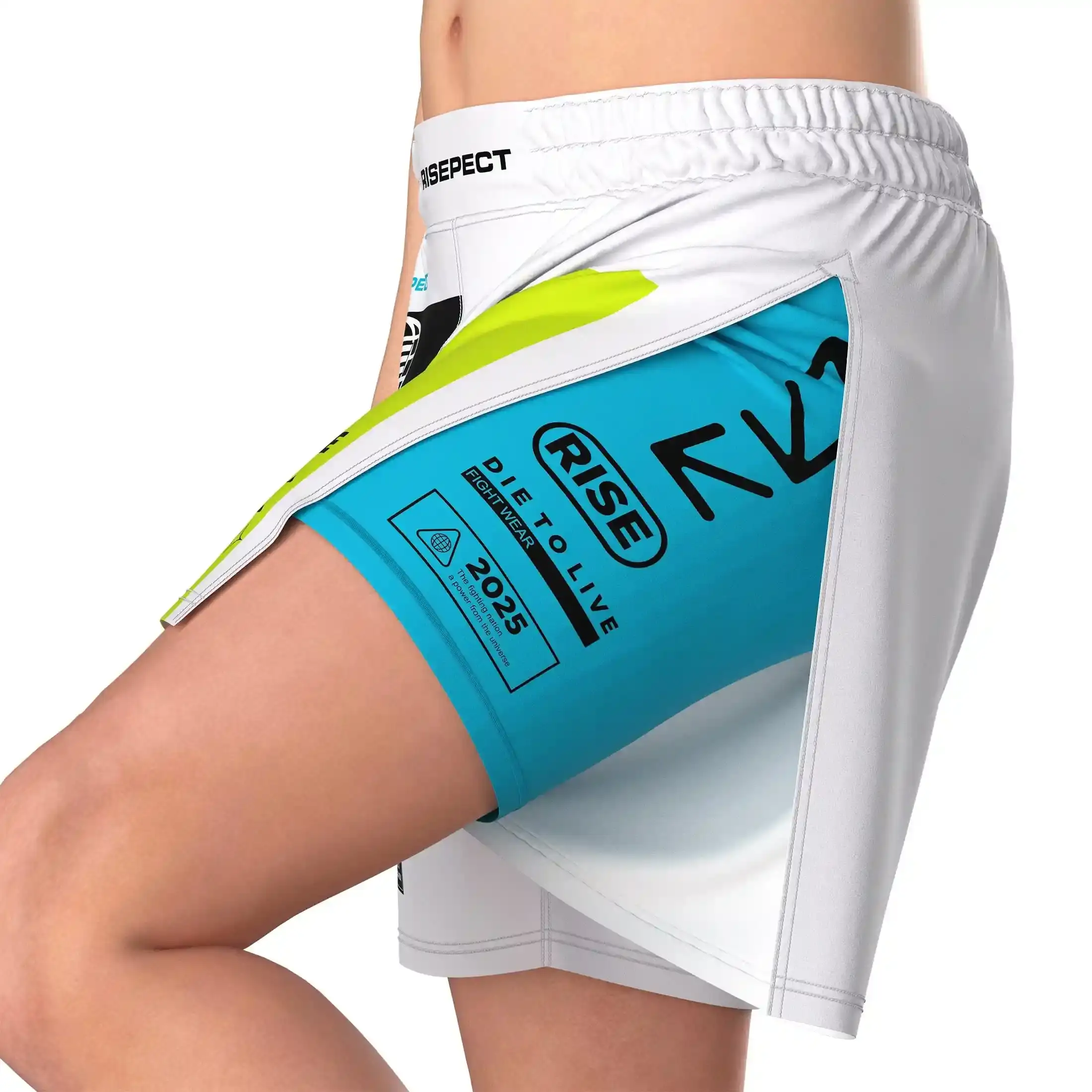 
                Academy Custom Jiujitsu MMA Set White & Neon Rash Guard & Split Shorts