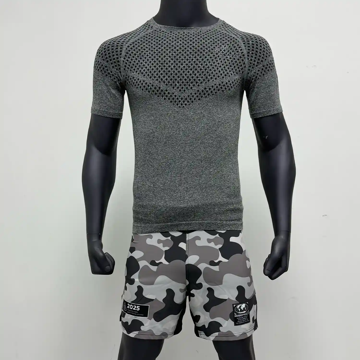 Detail 1 of Use men's sizes chart provided by Rise Sportswear, or custom your own brand, club, or team men's sizes chart for Ultrasonic Welded Seamless Knit Short Sleeve Rash Guard.