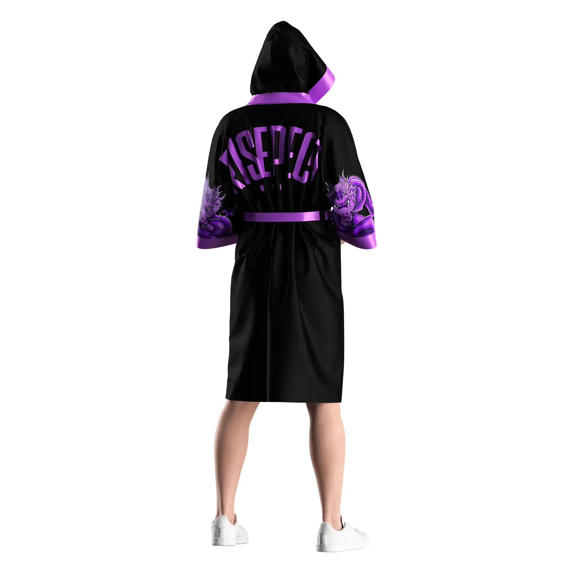 
                Black & Purple Boxing Robe with Purple Dragon Pattern Manufacturer