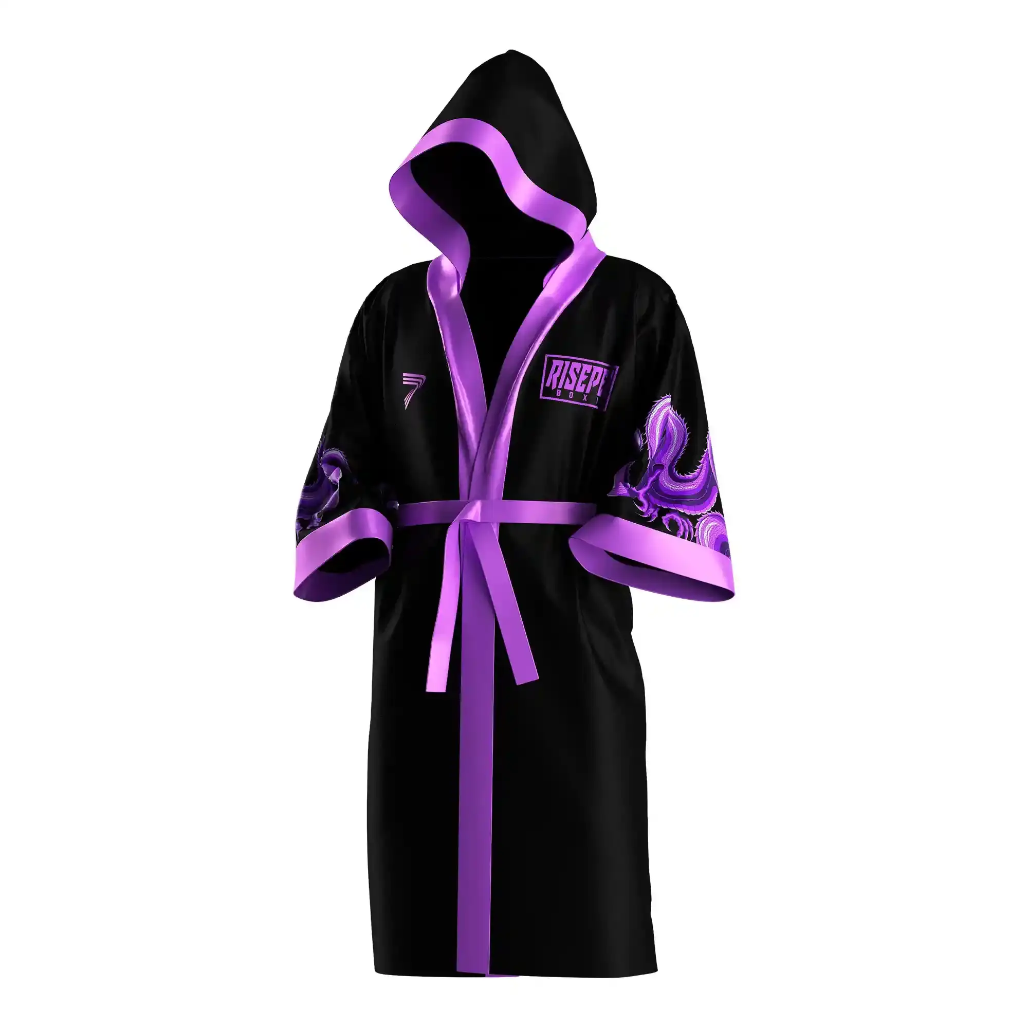 
                Black & Purple Boxing Robe with Purple Dragon Pattern Manufacturer