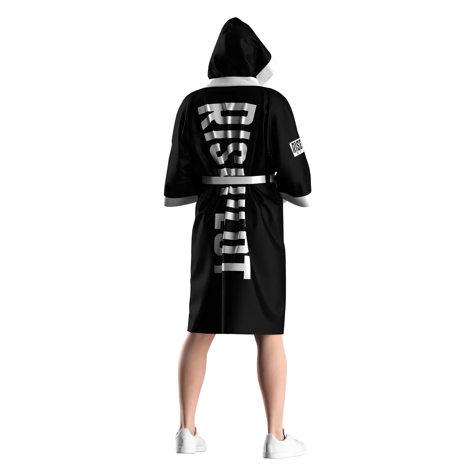 
                Black & White Boxing Robe with Clean Contrast Trim Bulk Order
