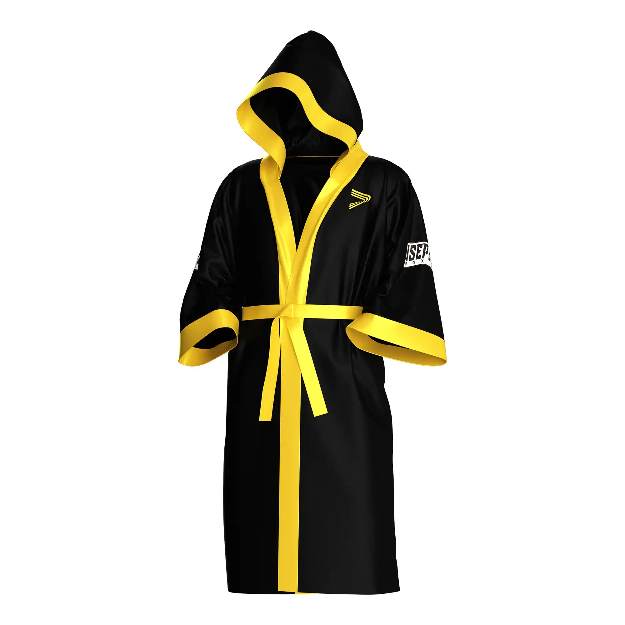 
                Black & Yellow Boxing Robe with High‑Contrast Trim Factory