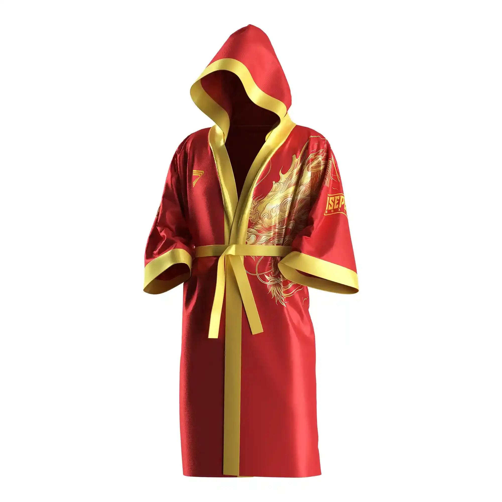 
                Red Dragon Boxing Robe with Gold Embroidered Motif Supplier