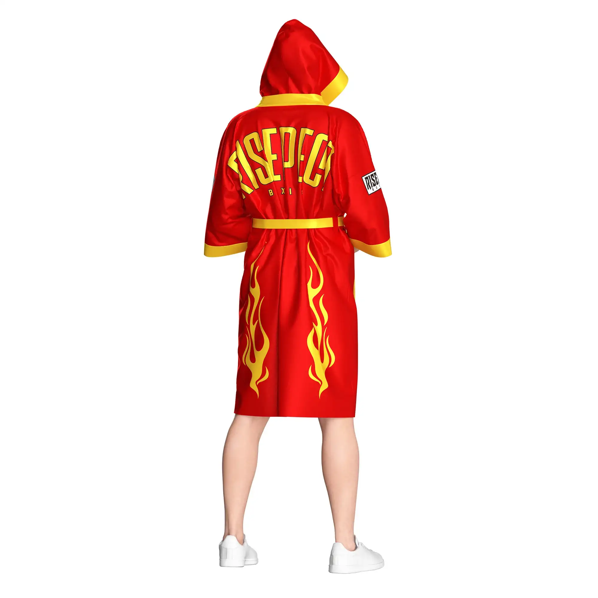 
                Red Flame Boxing Robe with Bold Graphic Design ODM OEM