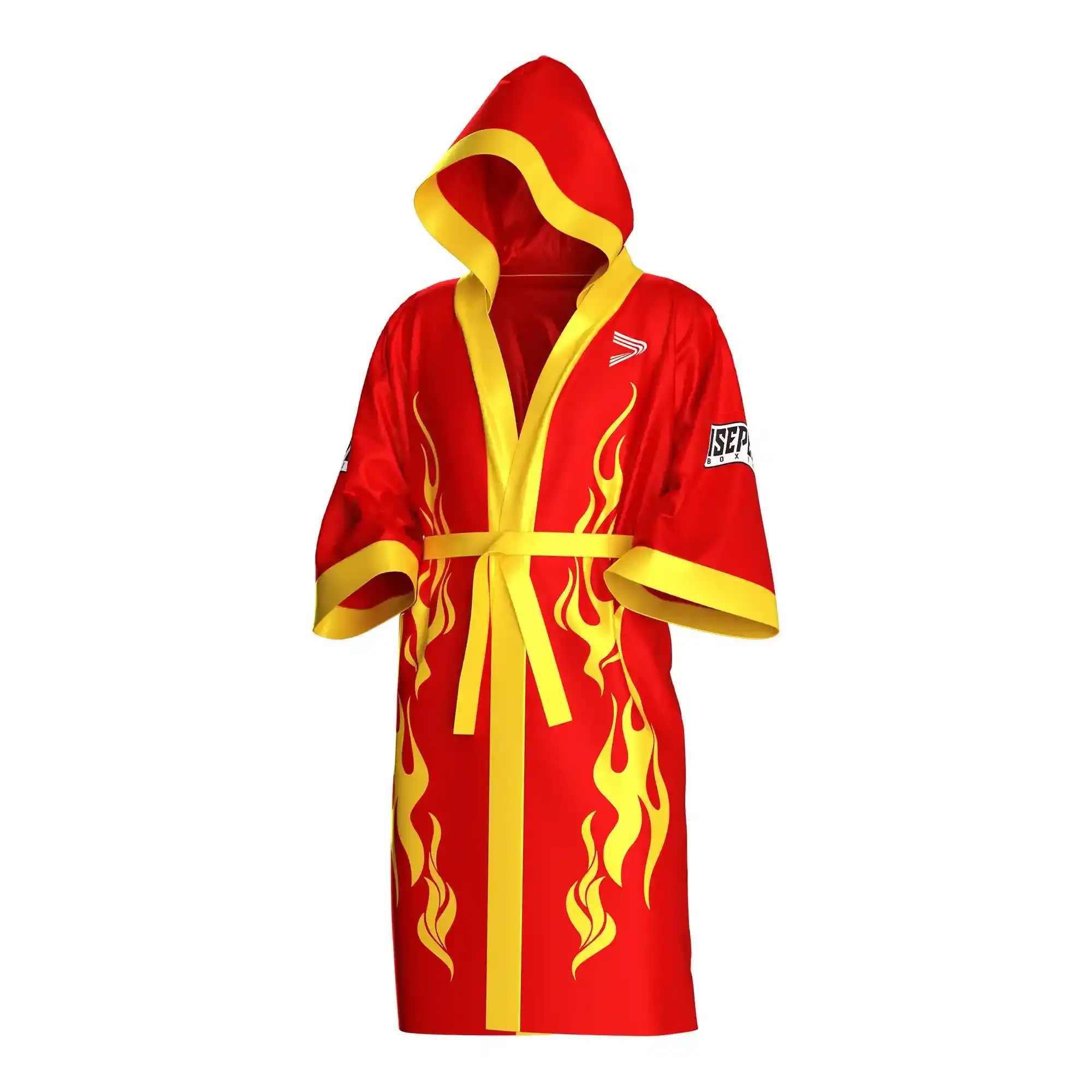 
                Red Flame Boxing Robe with Bold Graphic Design ODM OEM