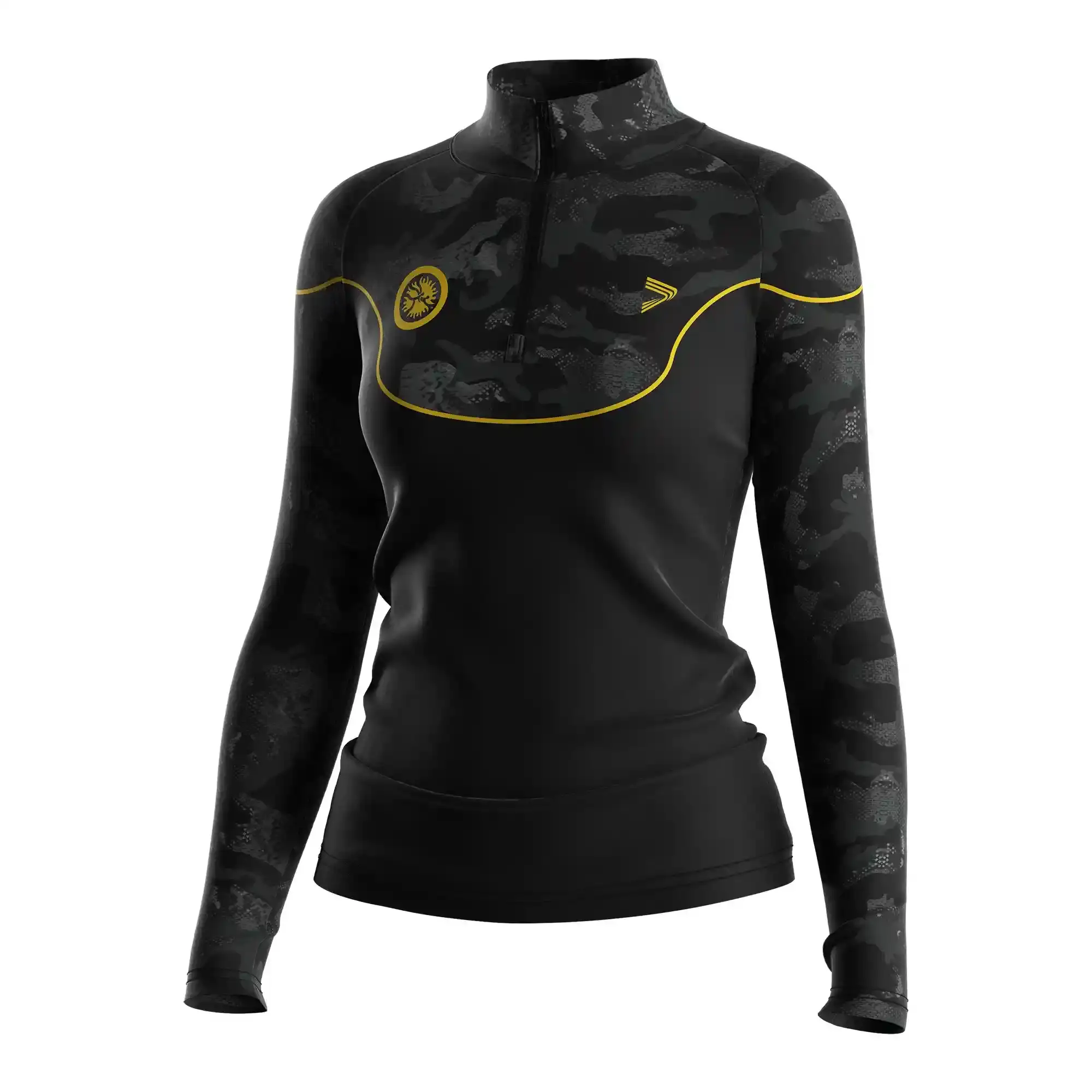 
                OEM ODM Women's Wrestling Quarter Zip Black Yellow Pattern Supplier