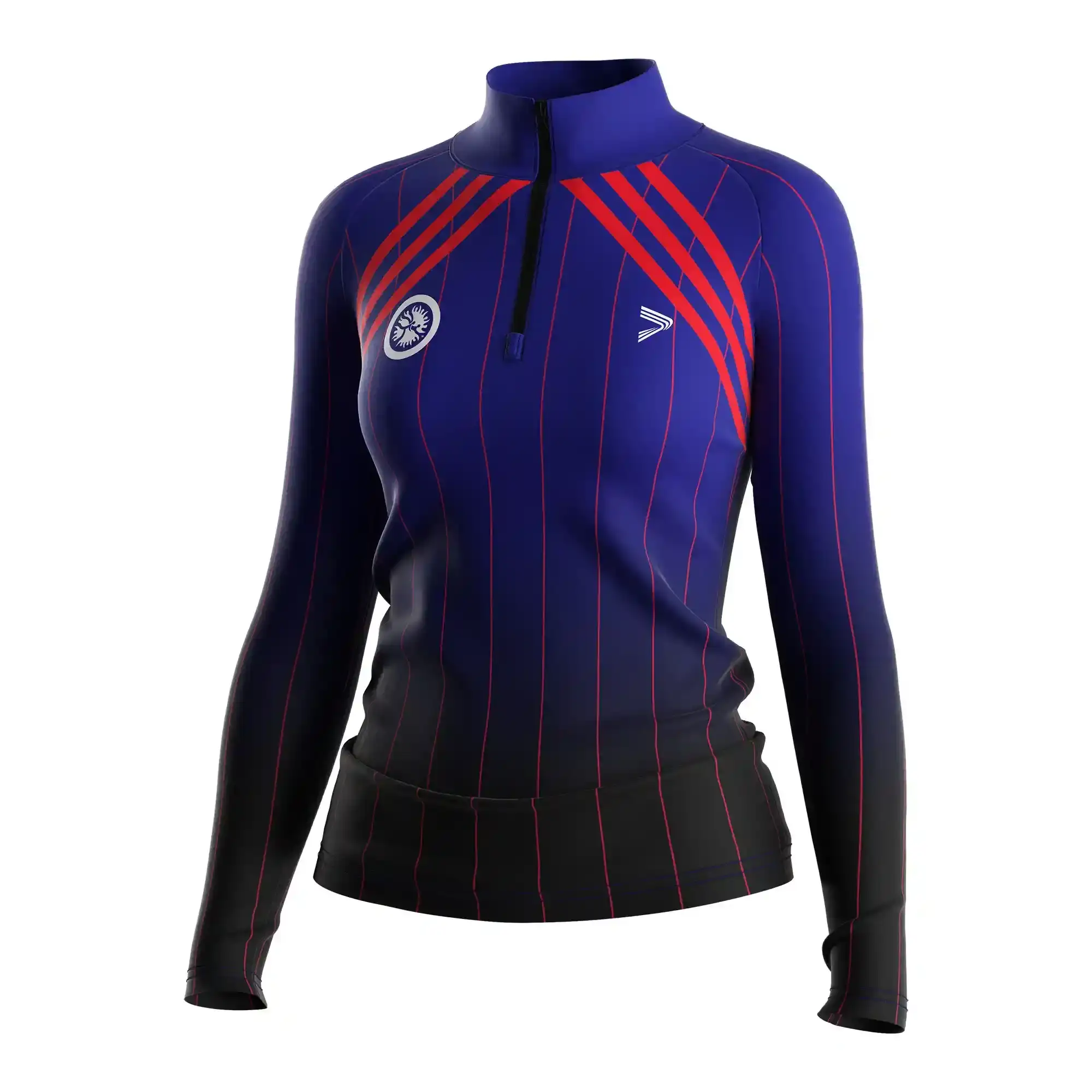 
                OEM ODM Women's Wrestling Quarter Zip Royal Blue Stripes Design Supplier