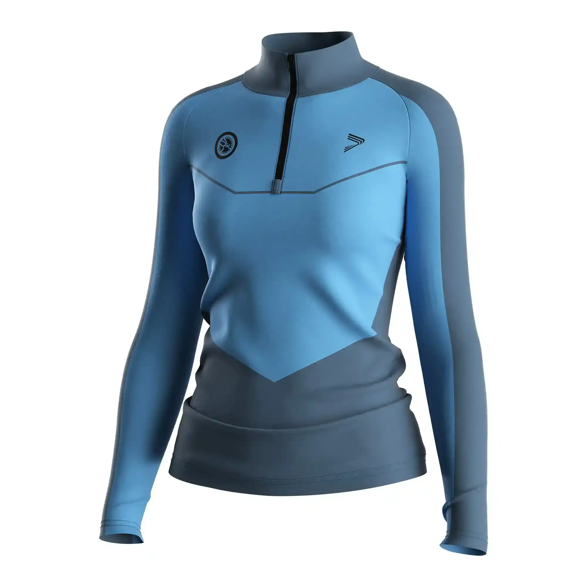 
                Wholesale Custom Women's Wrestling Quarter Zip Light Blue Panel Design