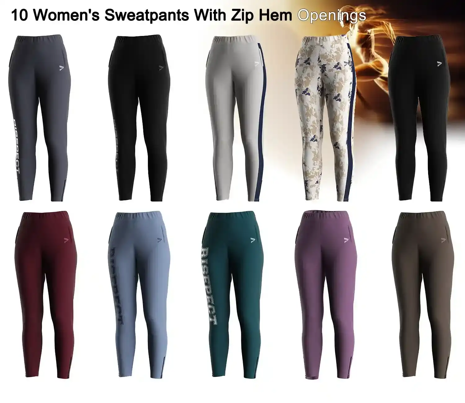 10 women's sweatpants with zip hem opening